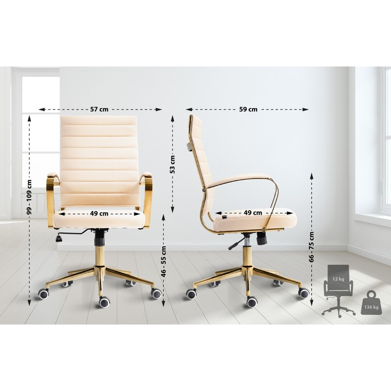 Sillón de oficina de piel sintética color crema Havanna