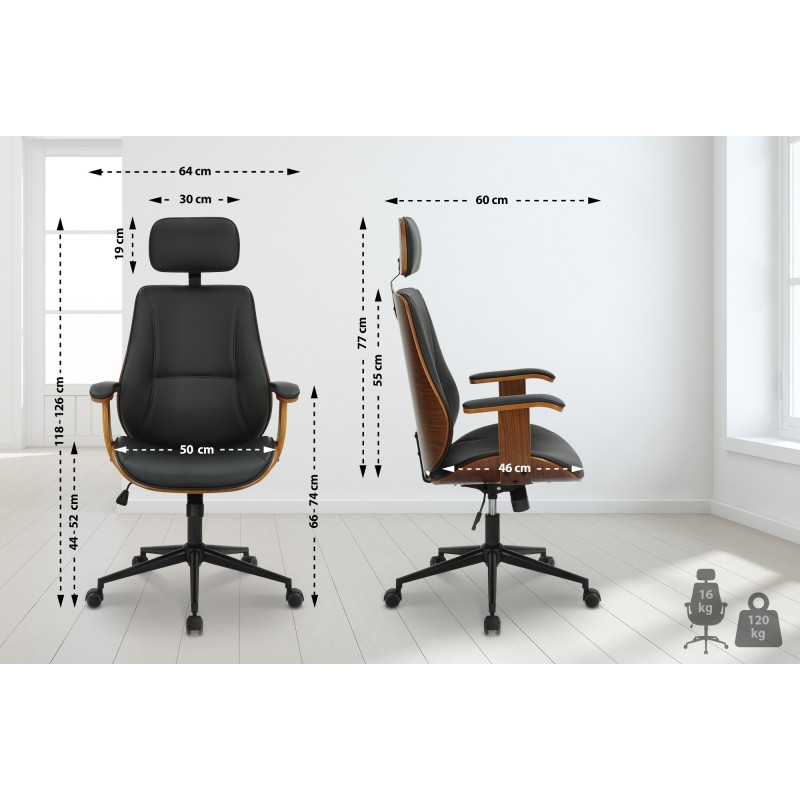 Silla de oficina Lugo, piel sintética, nogal/negro