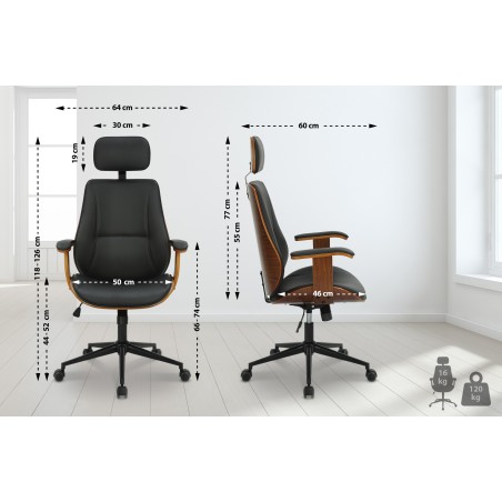 Silla de oficina Lugo, piel sintética, nogal/negro