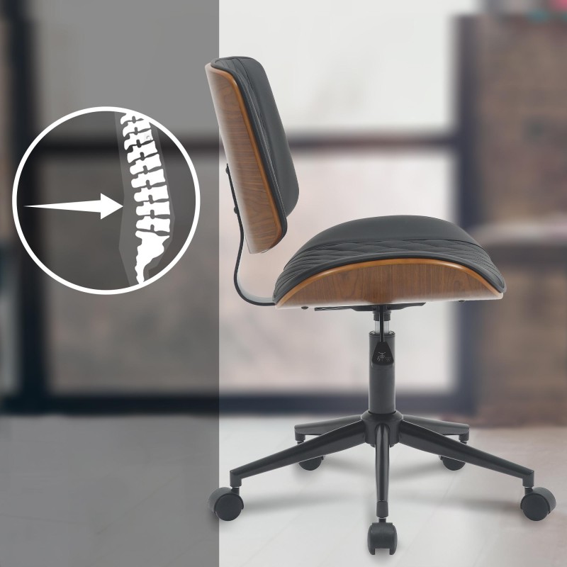 Silla de oficina Plover, piel sintética, nogal/negro