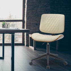 Silla de oficina Plover, piel sintética, nogal/crema