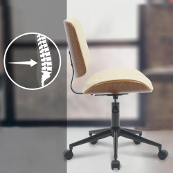 Silla de oficina Plover, piel sintética, nogal/crema