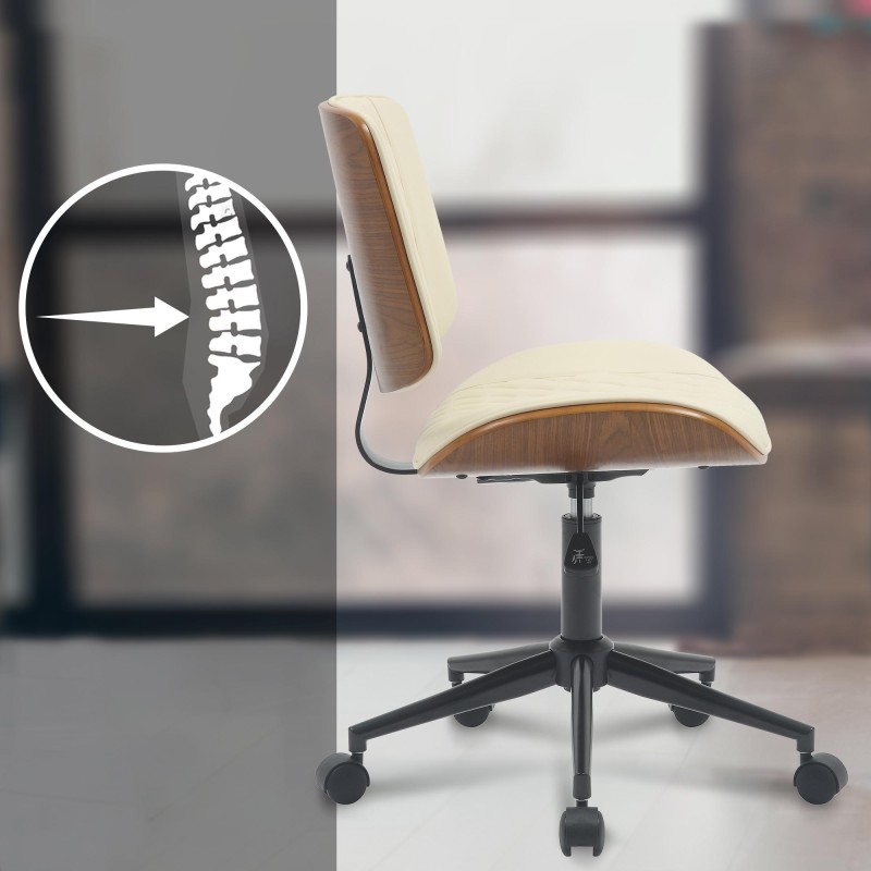 Silla de oficina Plover, piel sintética, nogal/crema