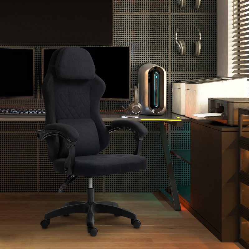 Silla de oficina Miltona en tela negra/negra