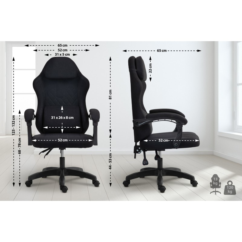 Silla de oficina Miltona en tela negra/negra