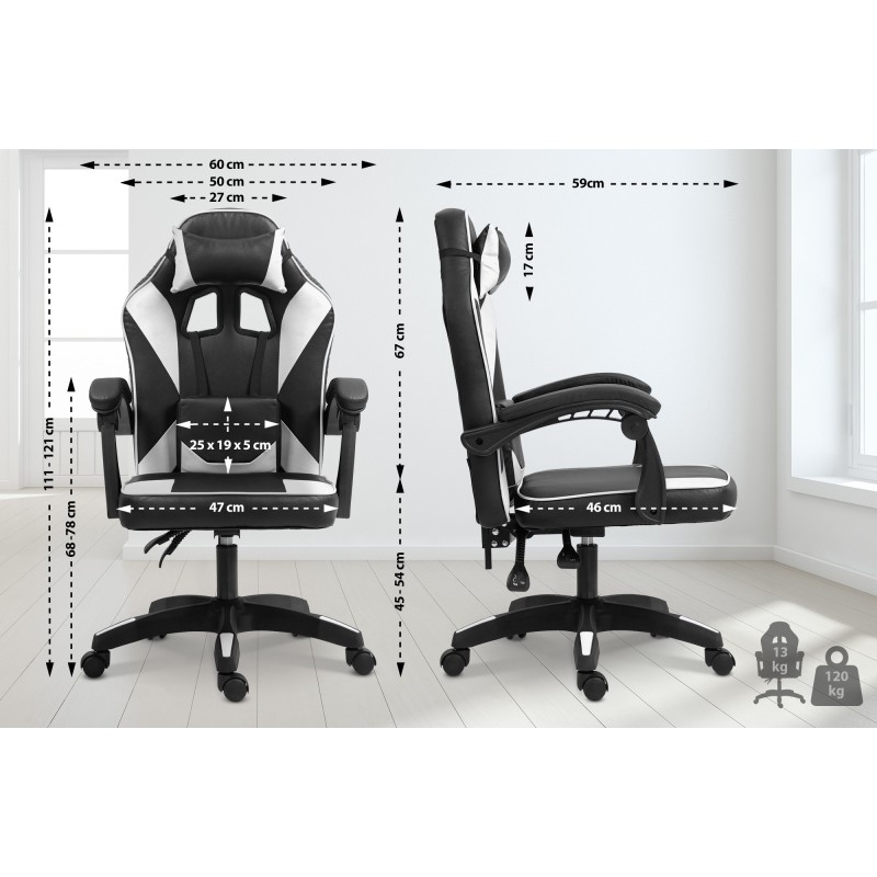 Silla de oficina Orkney, color negro y blanco, piel sintética