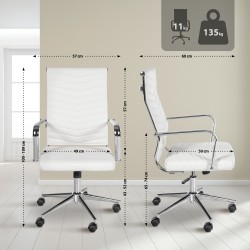 Silla de oficina Canby, polipiel blanca