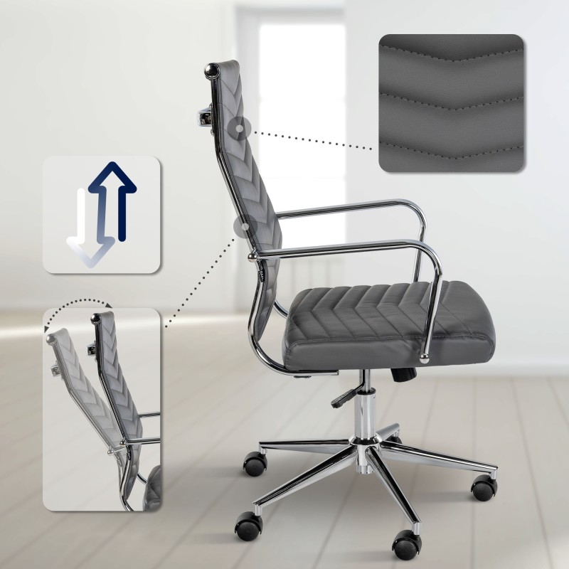 Silla de oficina Canby, polipiel gris