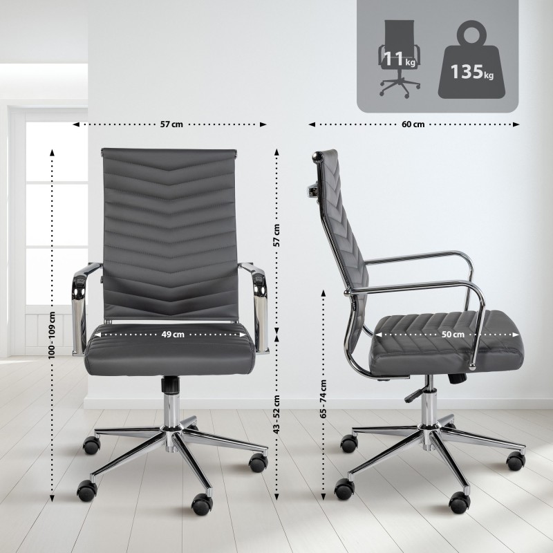 Silla de oficina Canby, polipiel gris