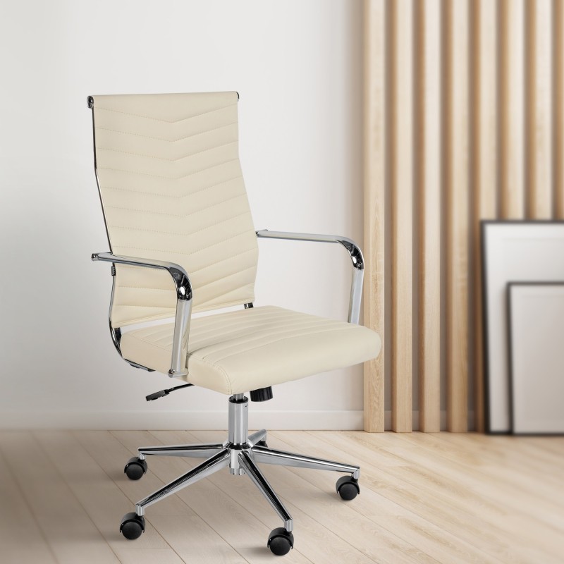 Silla de oficina Canby, polipiel color crema