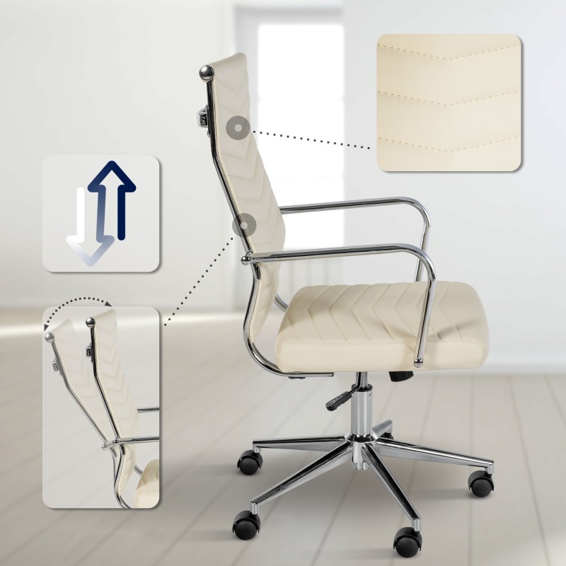 Silla de oficina Canby, polipiel color crema