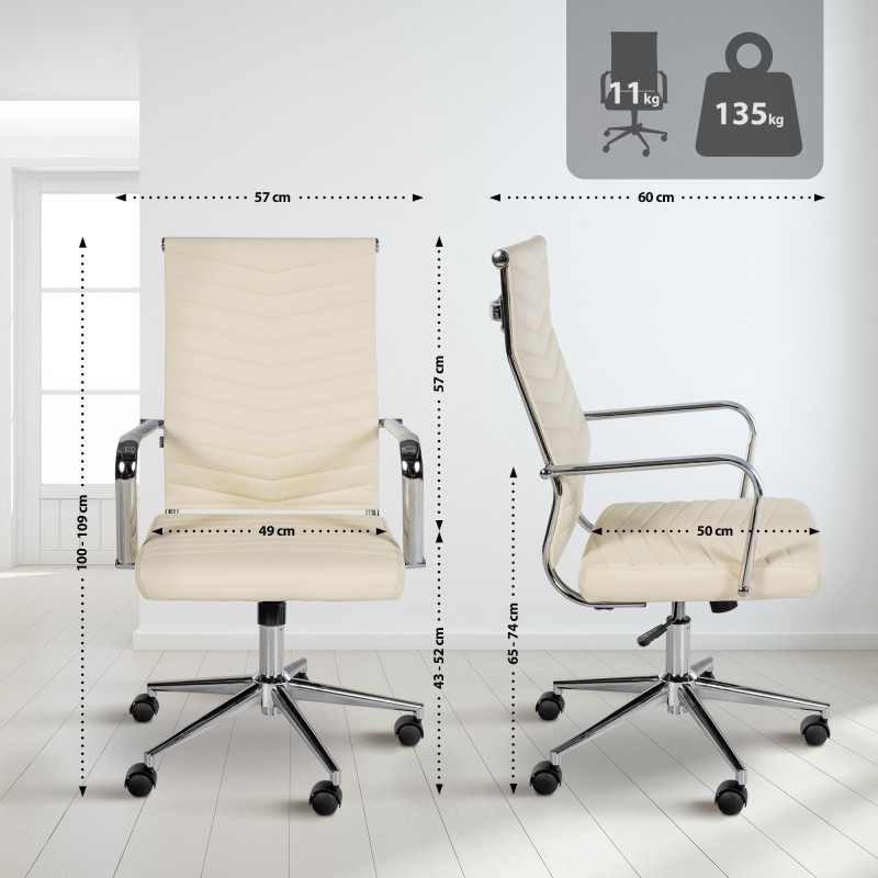 Silla de oficina Canby, polipiel color crema