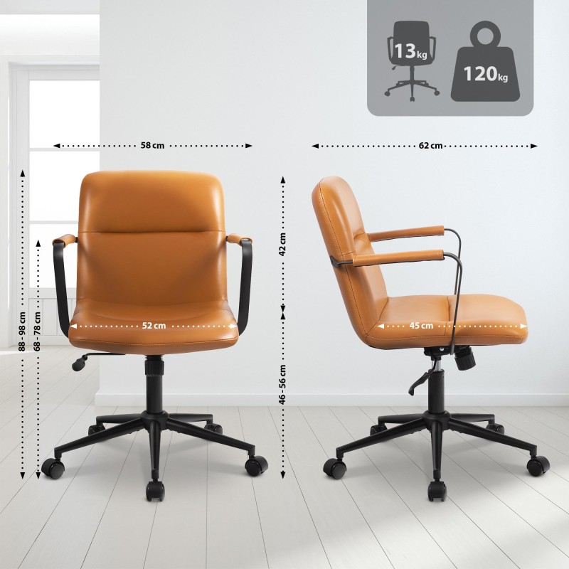 Silla de oficina Hilda, piel auténtica, color marrón