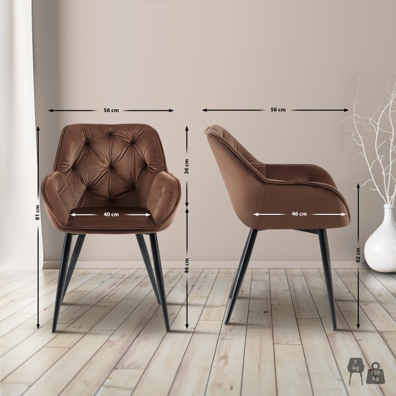 Silla de visita Cassis de terciopelo marrón