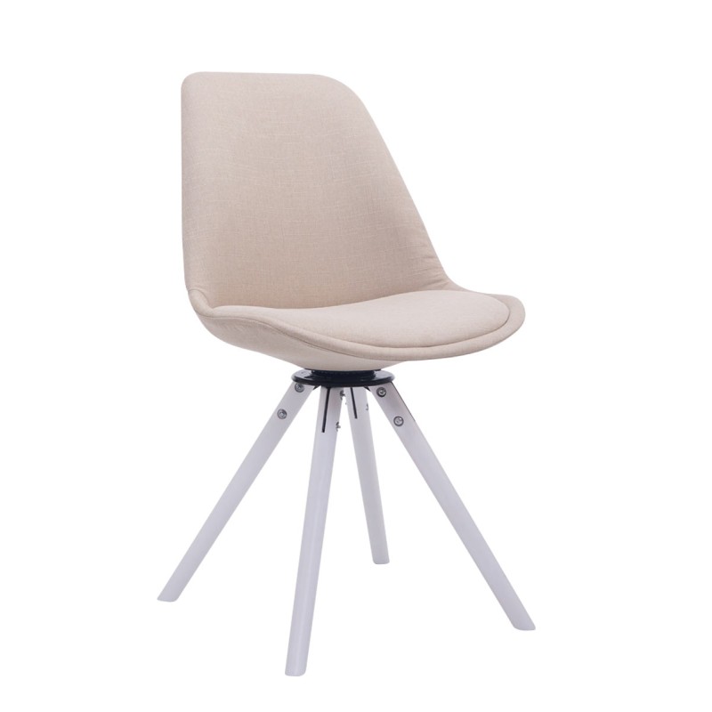 Silla de visita Troyes, giratoria blanca, redonda, tela color crema
