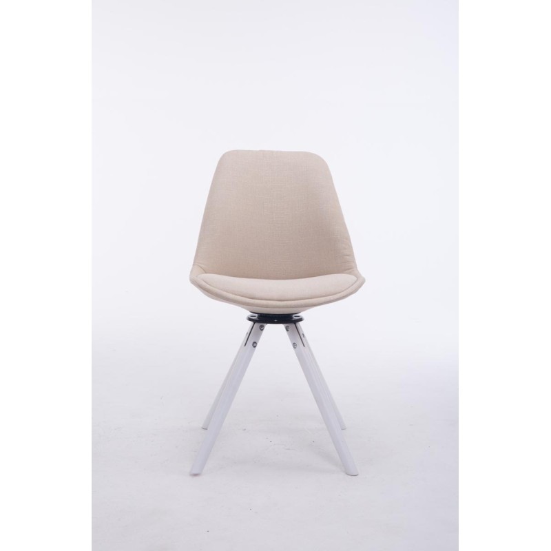 Silla de visita Troyes, giratoria blanca, redonda, tela color crema