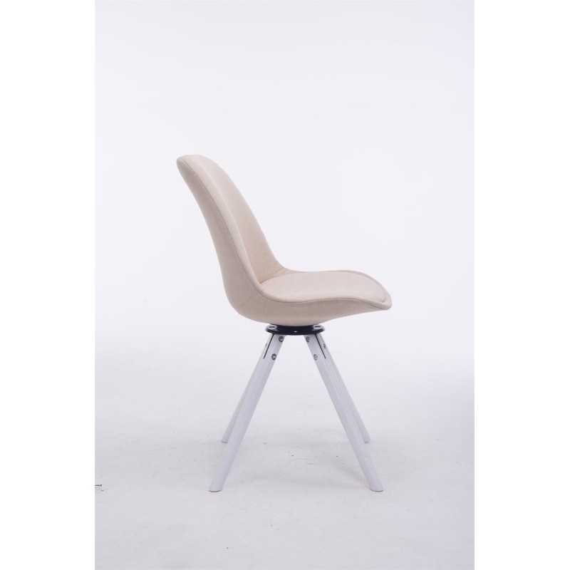 Silla de visita Troyes, giratoria blanca, redonda, tela color crema