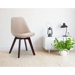 Silla de visita Borneo V2 en nogal y tela color crema