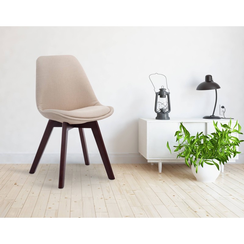 Silla de visita Borneo V2 en nogal y tela color crema