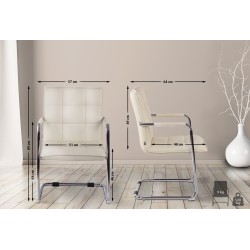 Silla de visita Gandia en piel sintética cromada color crema