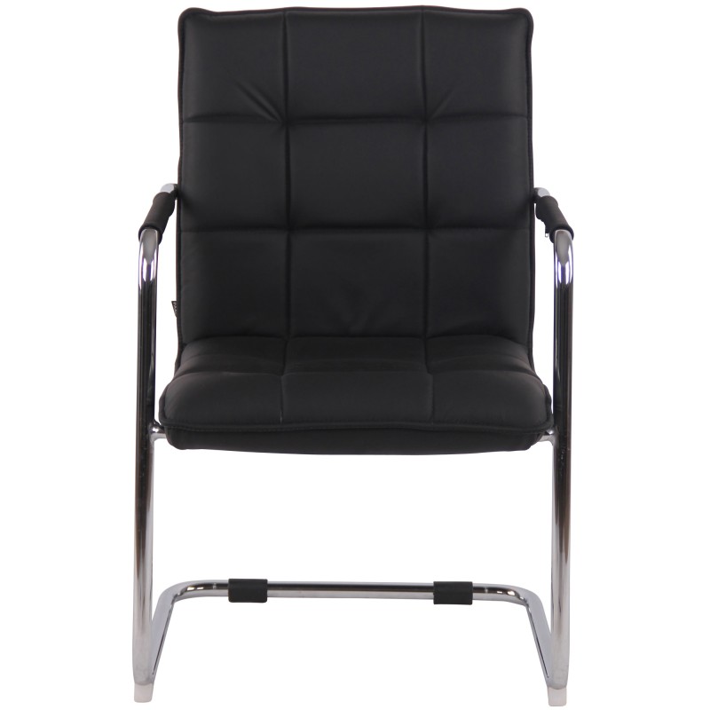 Silla de visita Gandia en piel auténtica cromada negra