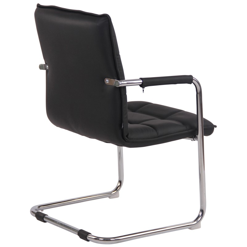 Silla de visita Gandia en piel auténtica cromada negra