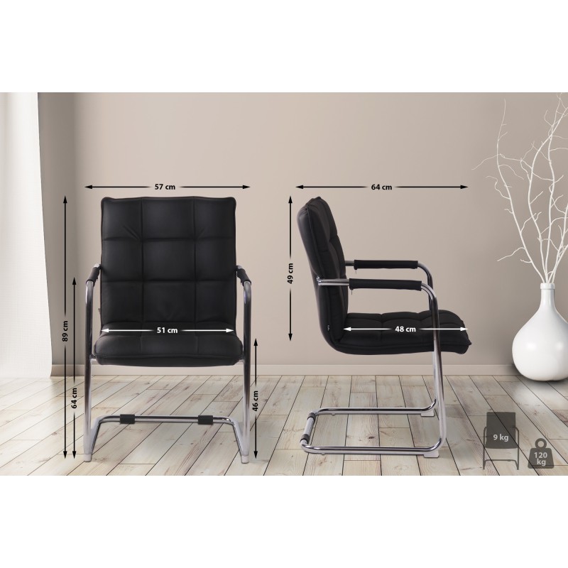 Silla de visita Gandia en piel auténtica cromada negra