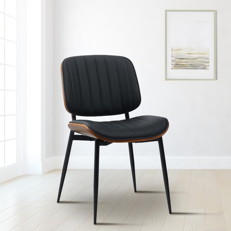 Silla de visita Tiffin en nogal/cuero artificial negro