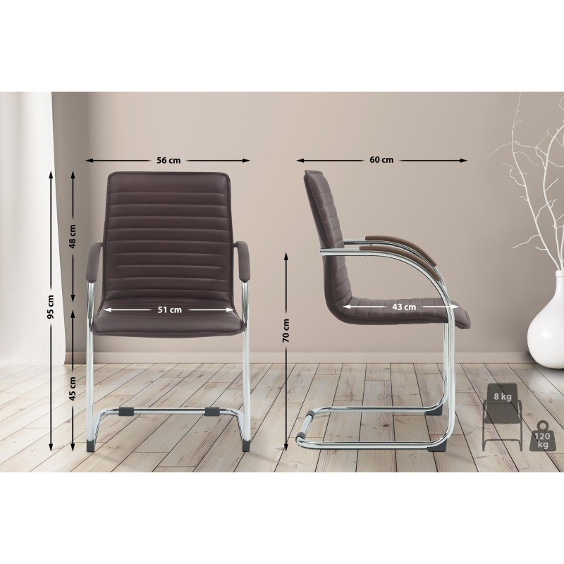 Silla de visita Tira en piel sintética marrón