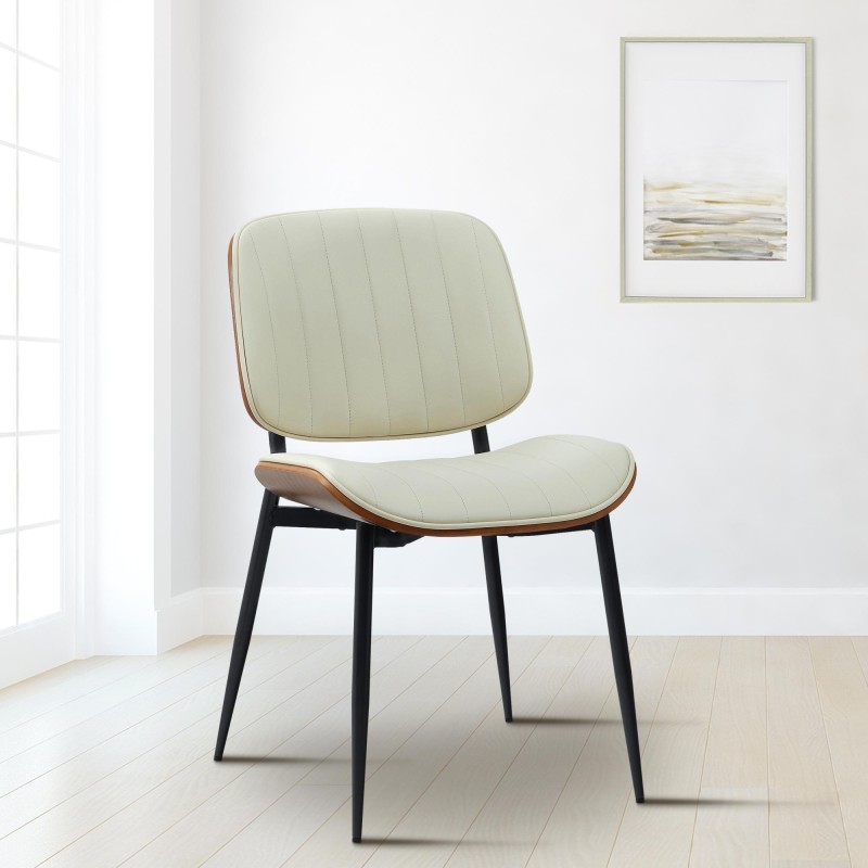 Silla de visitas Tiffin en piel sintética color nogal/crema