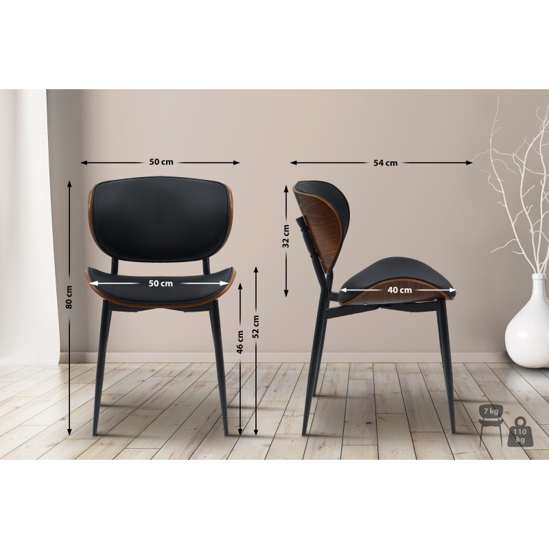 Silla de visita Enid en nogal/piel sintética negra