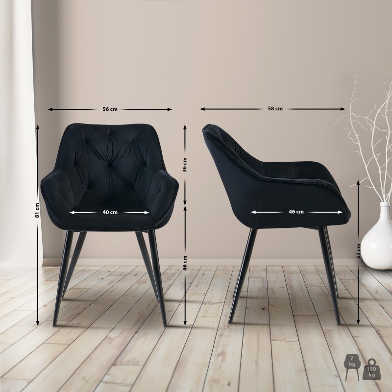 Silla de visita Cassis en terciopelo negro