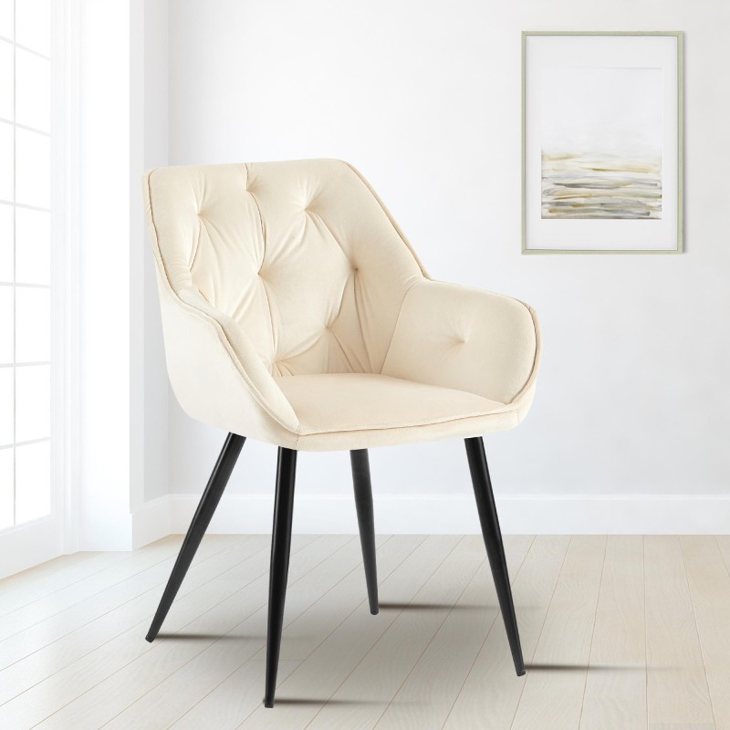 Silla de visita Cassis en terciopelo color crema