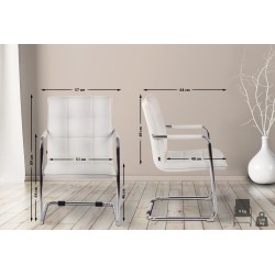 Silla de visita Gandia en piel sintética cromada blanca