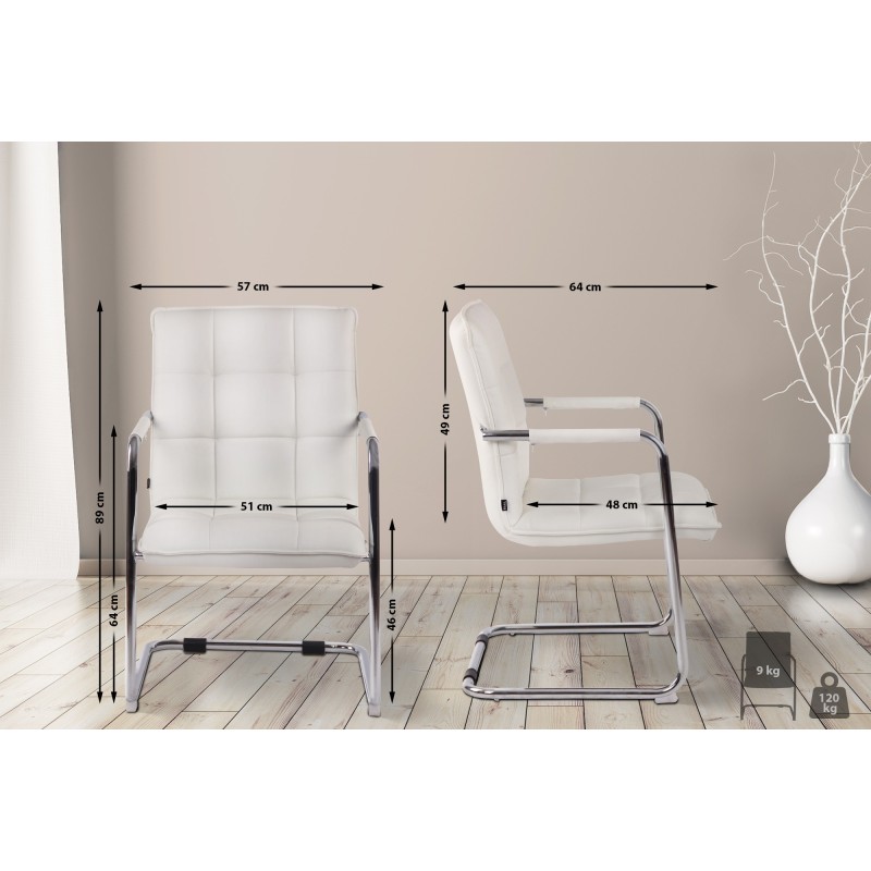 Silla de visita Gandia en piel sintética cromada blanca