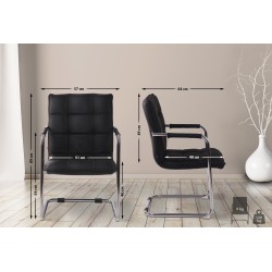 Silla de visita Gandia en piel auténtica cromada negra