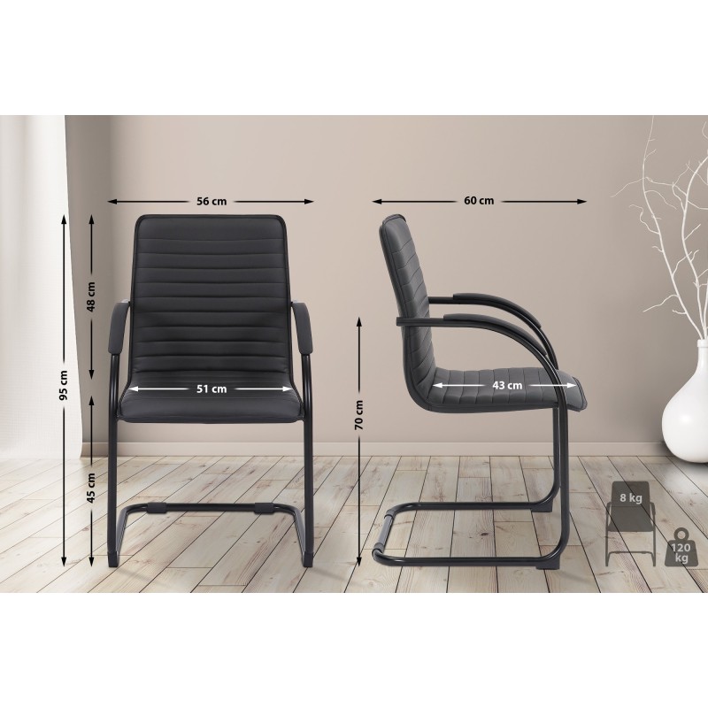 Silla de visita Tira en piel sintética negra/negra