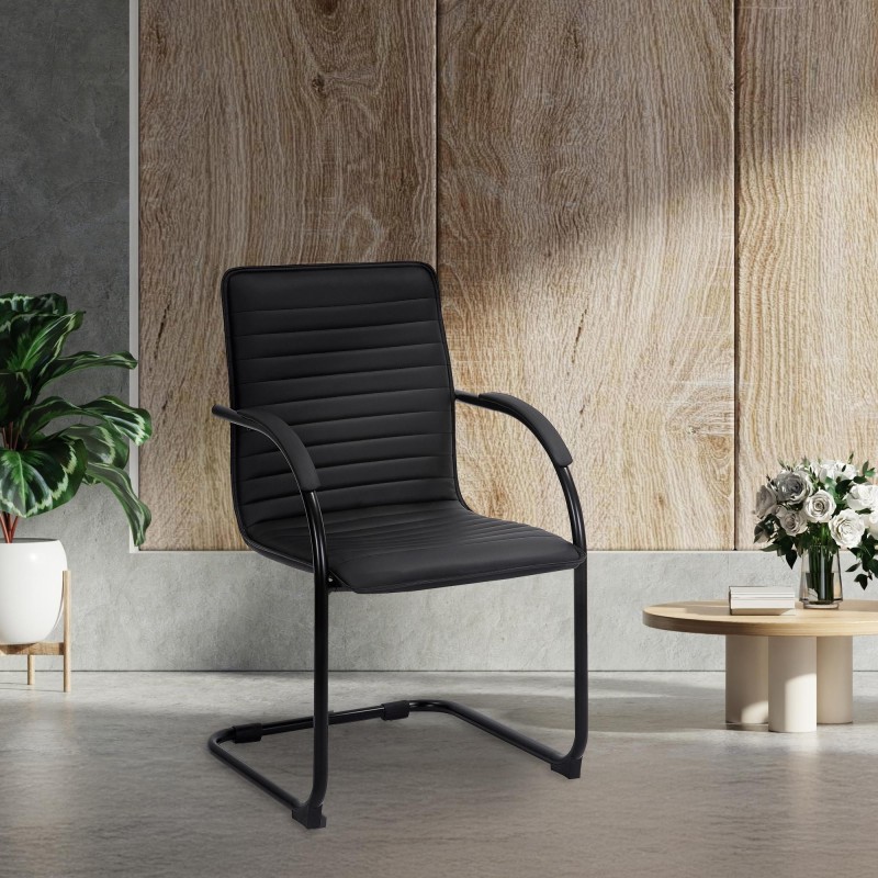 Silla de visita Tira en piel sintética negra/negra