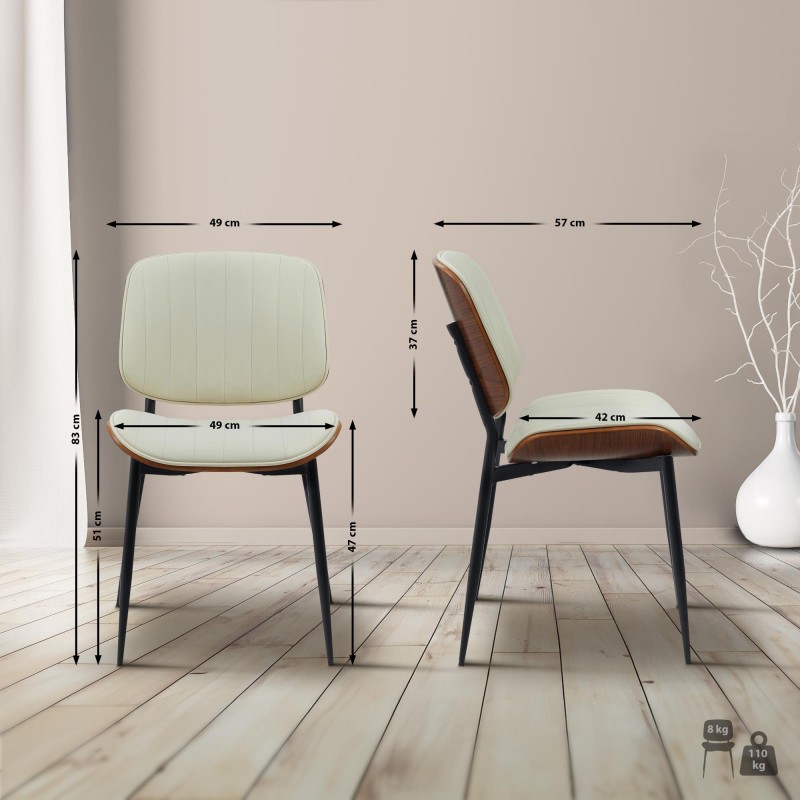 Silla de visitas Tiffin en piel sintética color nogal/crema