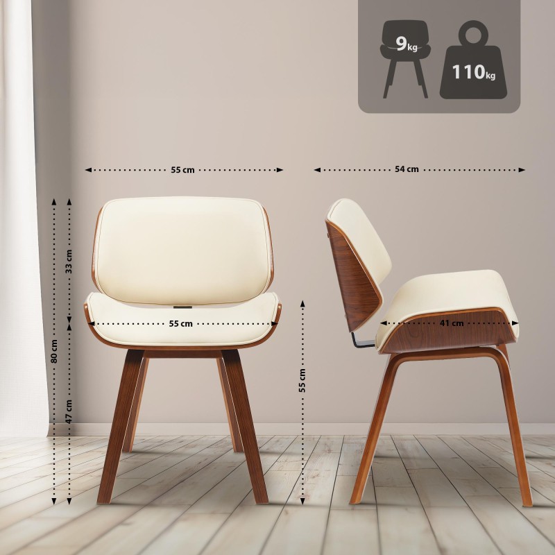 Silla de visitas Beverley, piel sintética, color nogal/crema