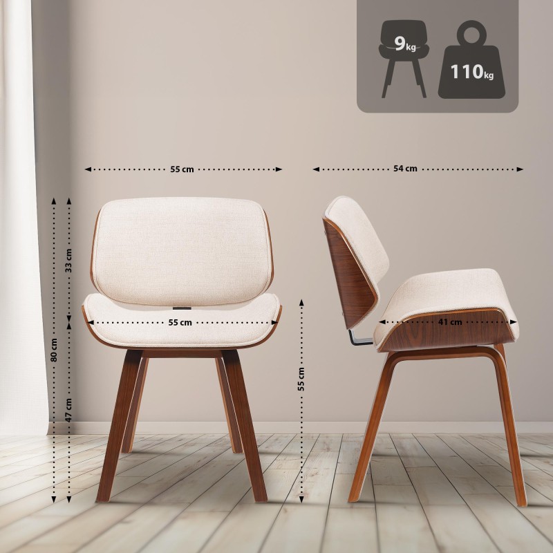 Silla de visita Beverley en tela nogal/crema