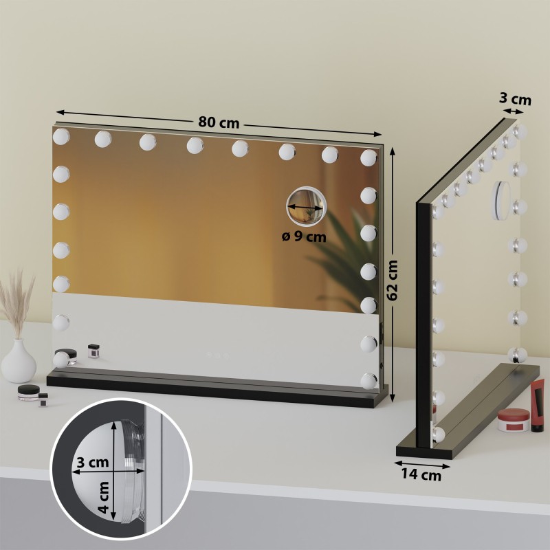 Espejo de maquillaje Norlina con Bluetooth, negro