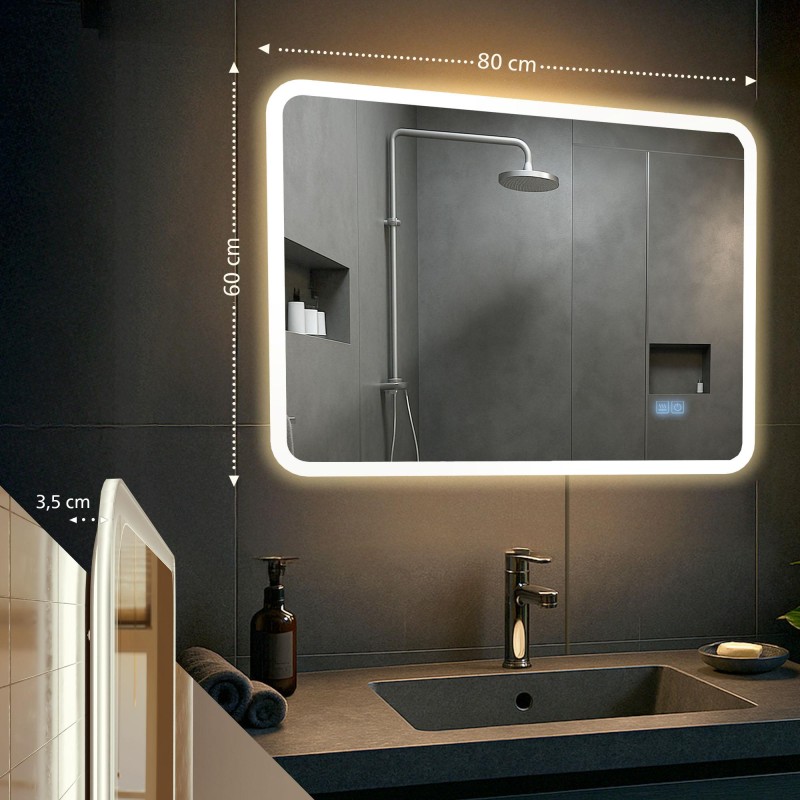 Espejo de baño Jericho de 60x80 cm con Bluetooth y cristal transparente