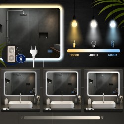 Espejo de baño Jericho de 60x80 cm con Bluetooth y cristal transparente