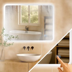 Espejo de baño Jericho de 60x80 cm sin Bluetooth, de cristal transparente.