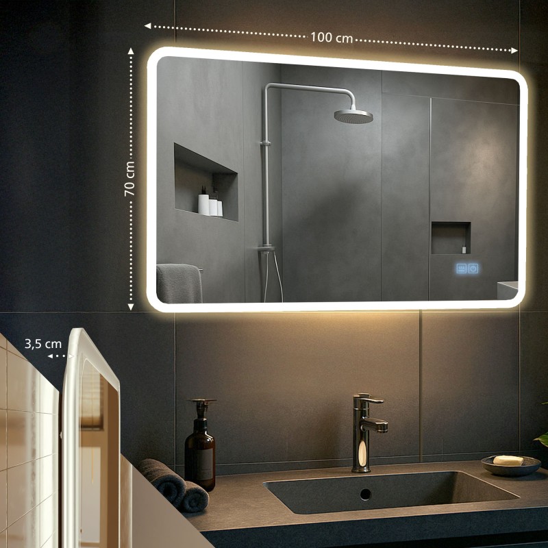 Espejo de baño Jericho de 70x100 con Bluetooth y cristal transparente
