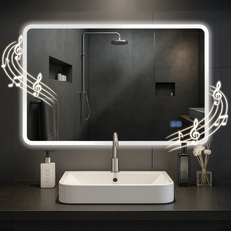 Espejo de baño Jericho de 70x100 con Bluetooth y cristal transparente
