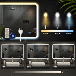 Espejo de baño Jericho de 70x100 con Bluetooth y cristal transparente