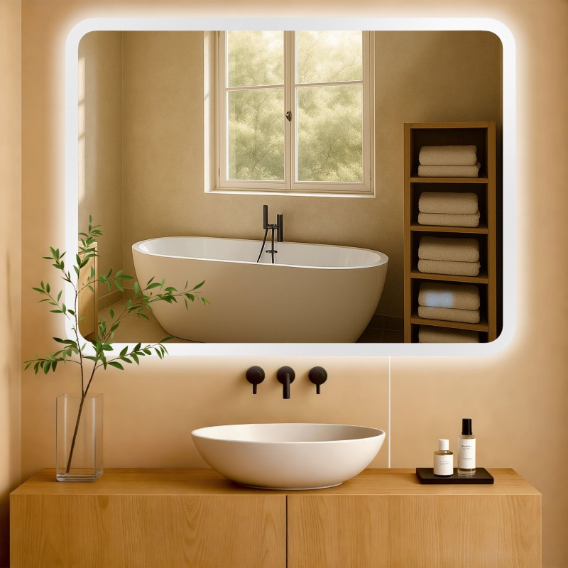 Espejo de baño Jericho 70x100 sin Bluetooth, cristal transparente