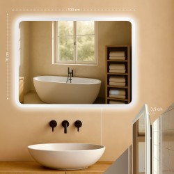 Espejo de baño Jericho 70x100 sin Bluetooth, cristal transparente
